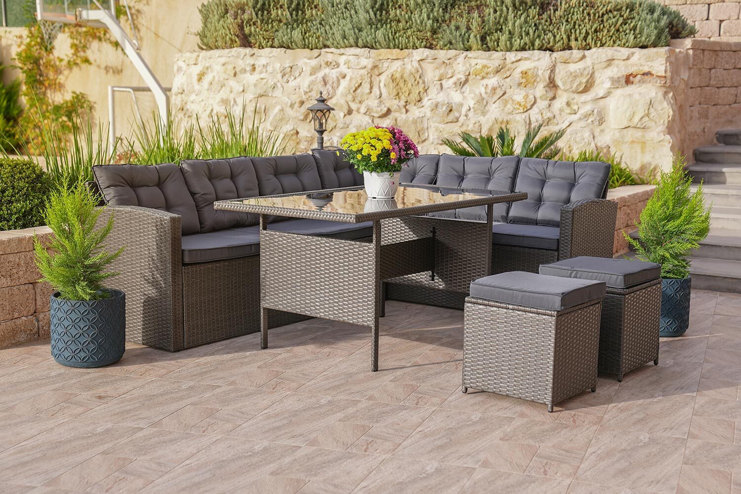 4 Piece Rattan Patio Furniture Set – Comfortable Outdoor Living for Every Space